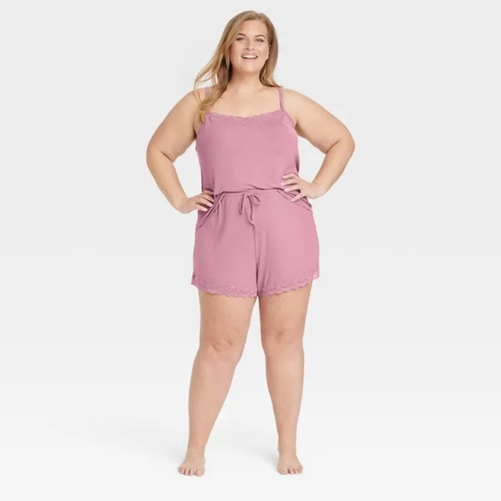 Auden NIB 2X Mauve Lace Trim 2pc Cami and Short Set